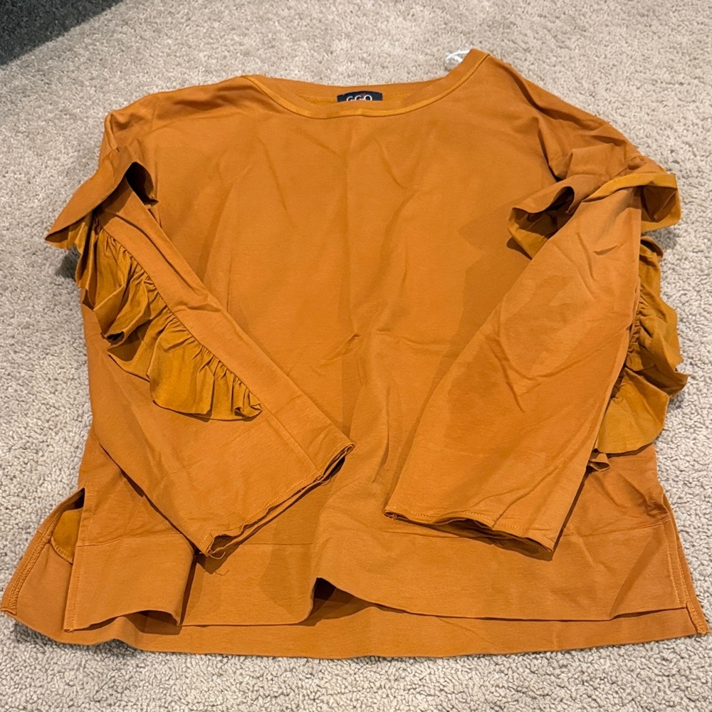 G.O.2. Orange Ruffle-Sleeve Long Sleeve Top